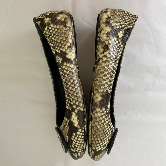 Tory Burch Minnie Flats Size 8 Roccia Snake Emboss Leather Logo Travel Ballet - Picture 8 of 14
